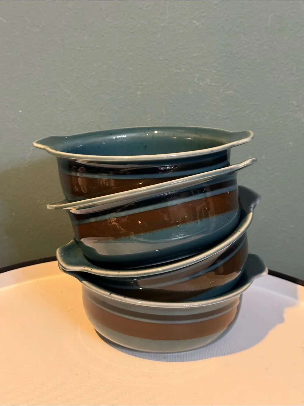Set Of 4 ARABIA FINLAND MERI lugged Cereal bowls Sea Blue And Brown